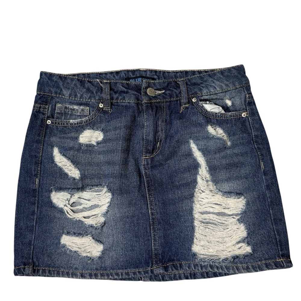Blue Spice mini jean skirt Distressed Dark Blue Denim Skirt